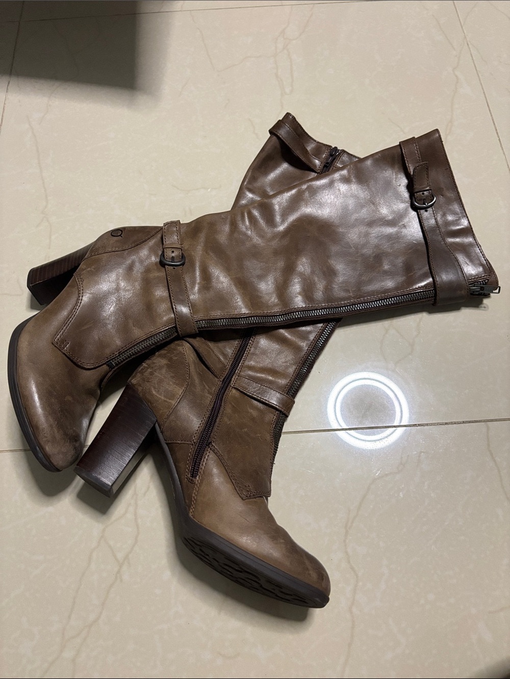 Born Brown Leather Mid-Calf Heeled Boots